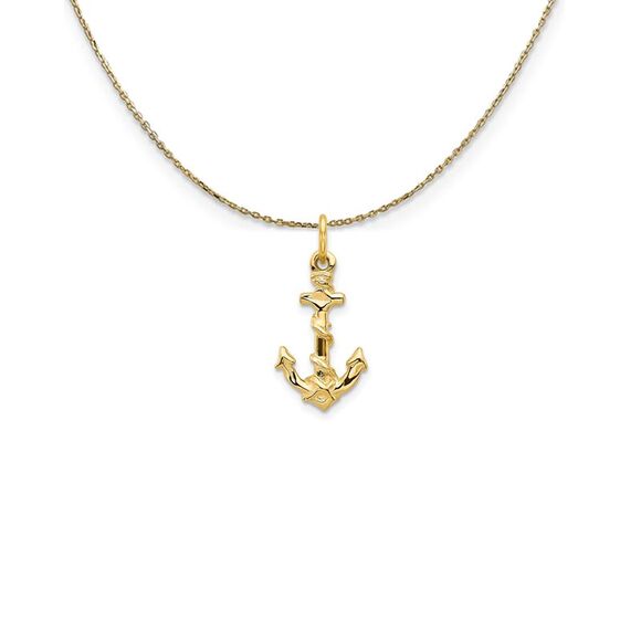 14k Yellow Gold Diamond Cut Anchor Necklace - 24 Inch